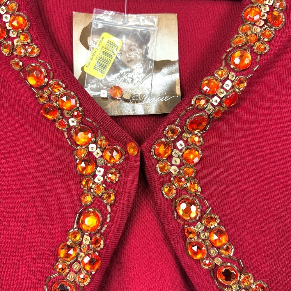 Vintage NWT Hanna & Gracie Red Embellished Silk Bolero Sweater Top Women’s Sz SP - Picture 3 of 11